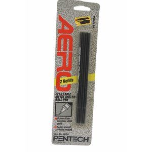 Aero Black Ink Refills 2 Pack Metal Roller Ball Pen 0.5mm Fine #19250